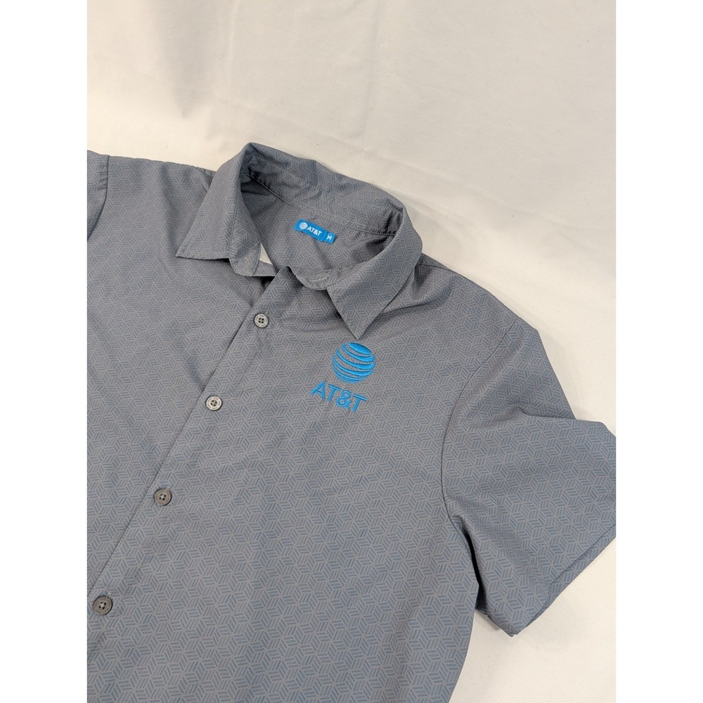 AT&T Buttons Down Gray Short Sleeve Shirt Size M Performance Gray All Over Print